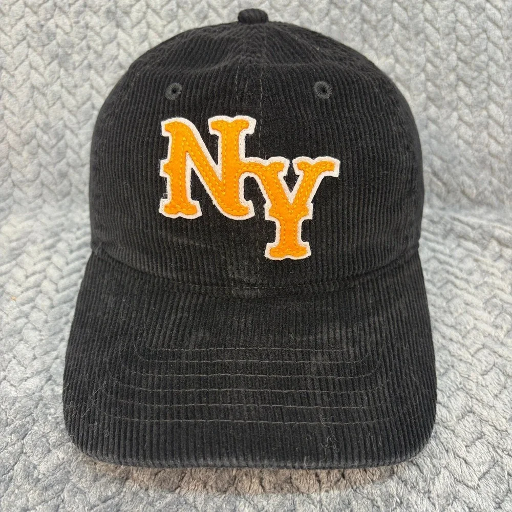 Mad Engine New York NY Corduroy Baseball Cap Hat Black Adjustable Strapback